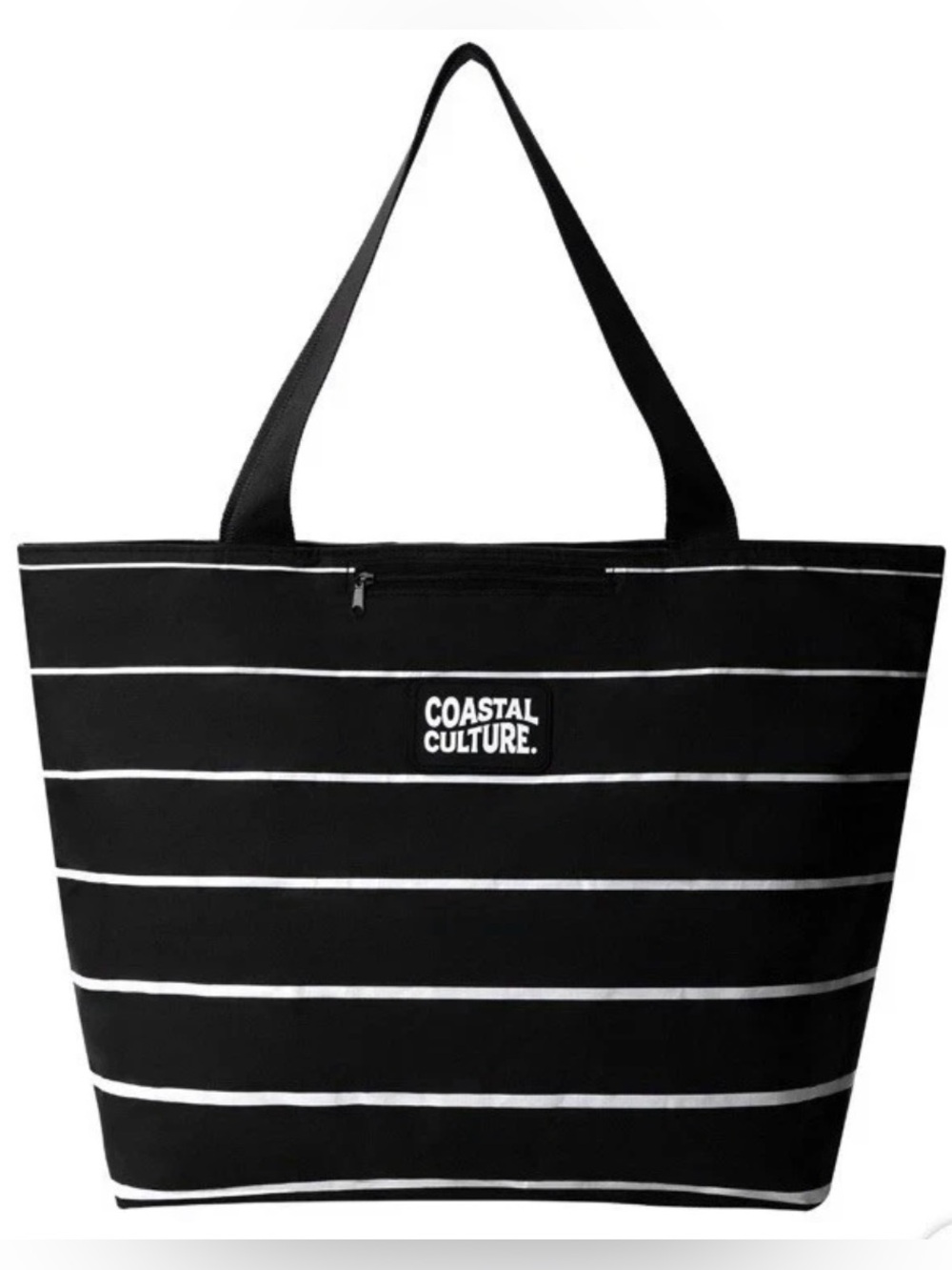 Coastal Culture Everyday Tote Bag Beach Travel Zipper Pool Summer Black Stripes